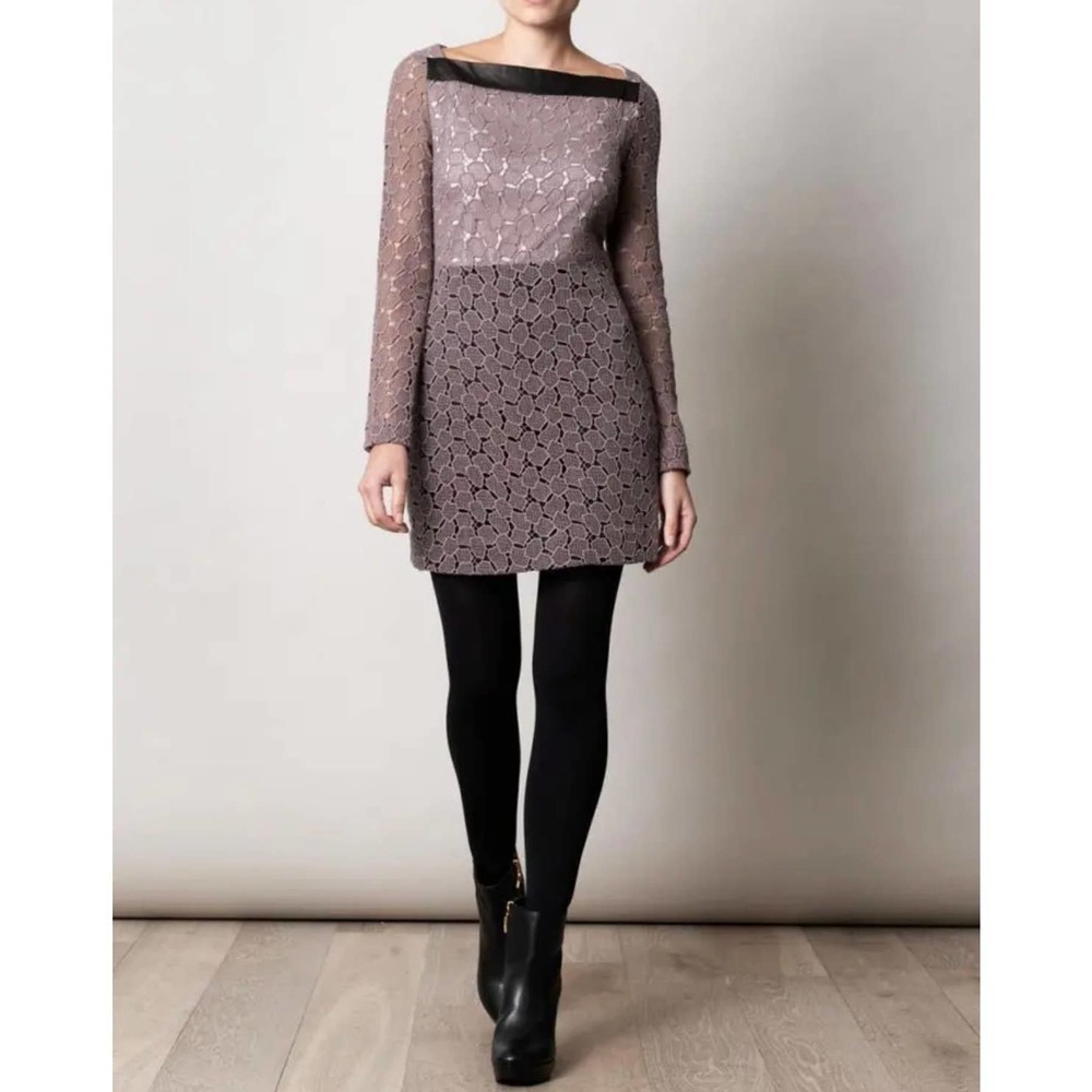 Diane von Furstenberg  Sarita Pebble Lace Leather Detail Dress Size 12